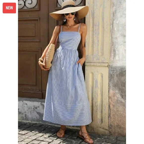 Maxi Dress Rayon Spaghetti Strap Smocked Back Flowy Summer Beach - Picture 7 of 8